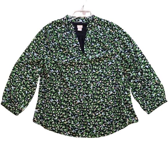 Chicos Abstract Dot Print Blouse Size 3 Womens XL Navy Kelly Semi Sheer Tunic - Picture 11 of 16